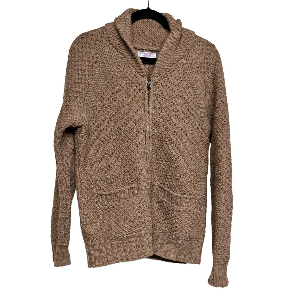 Wallace‎ & Barnes Wool Full Zip Sweater Jacket Elbow Patches Brown Men's Small